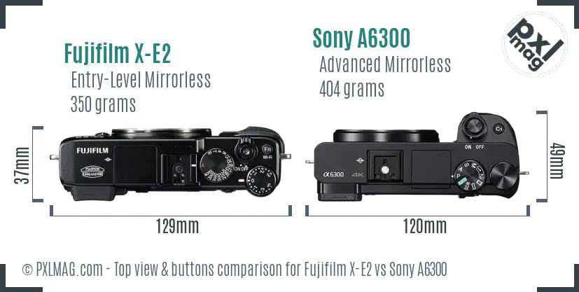 Fujifilm X-E2 vs Sony A6300 top view buttons comparison