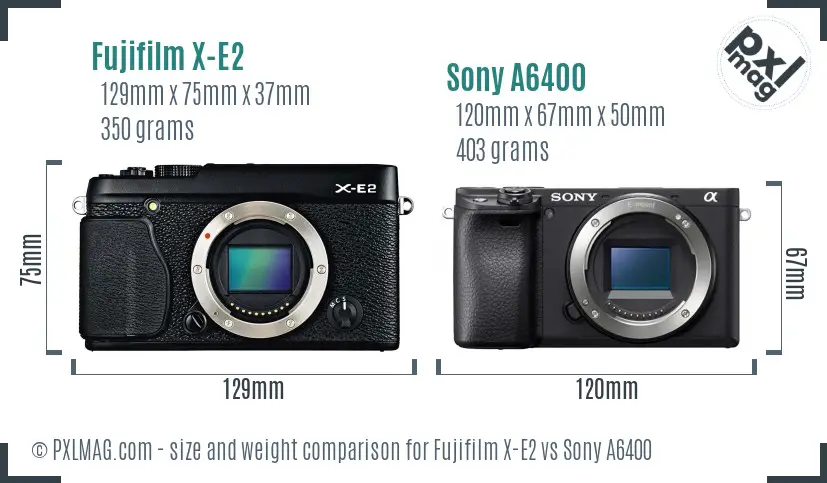 Fujifilm X-E2 vs Sony A6400 size comparison