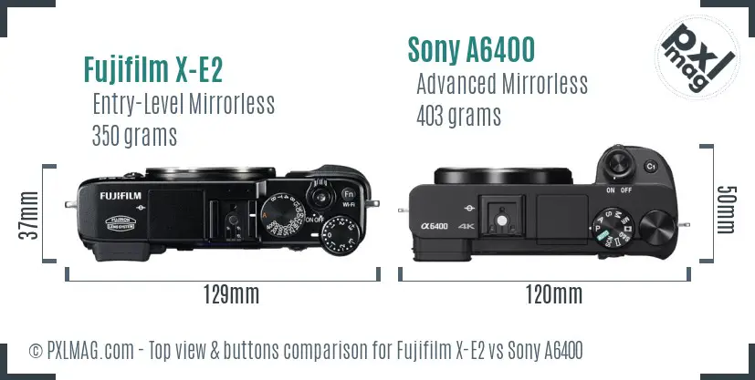 Fujifilm X-E2 vs Sony A6400 top view buttons comparison