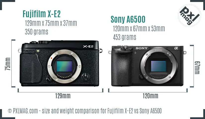 Fujifilm X-E2 vs Sony A6500 size comparison Fujifilm X-E2 vs Sony A6500 size comparison