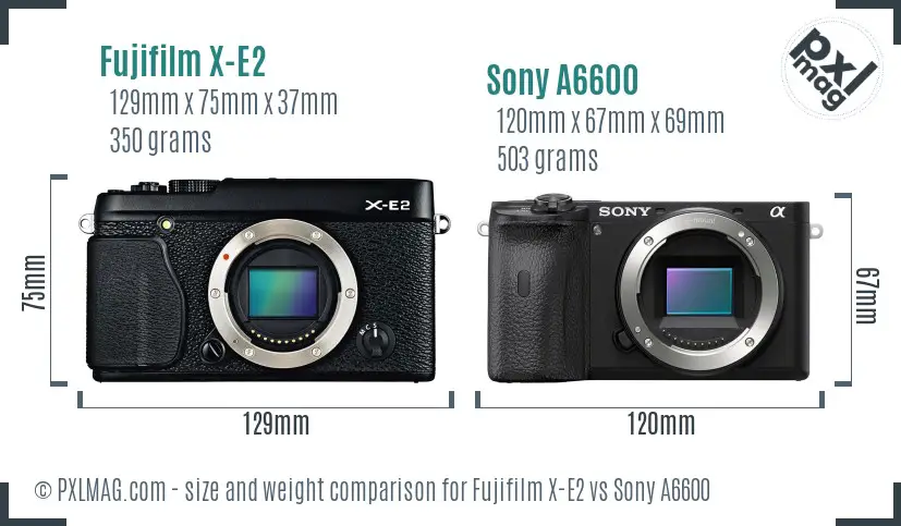 Fujifilm X-E2 vs Sony A6600 size comparison