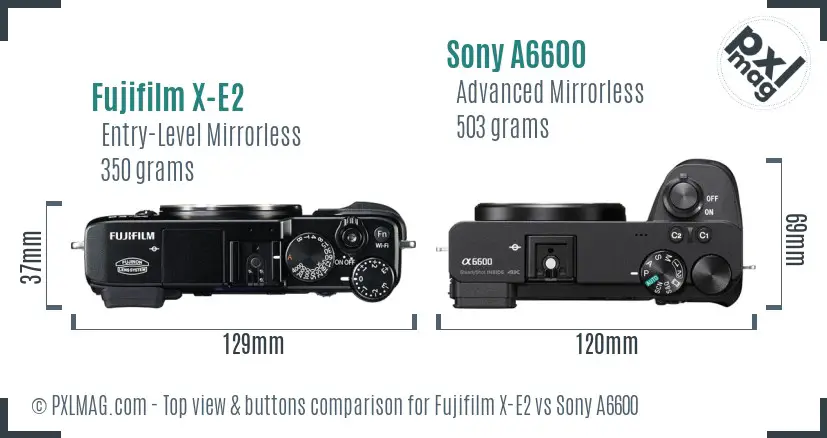 Fujifilm X-E2 vs Sony A6600 top view buttons comparison