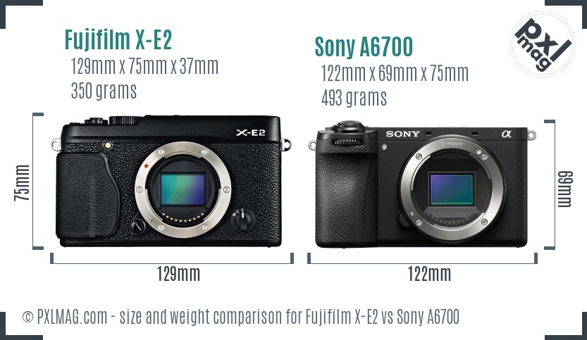 Fujifilm X-E2 vs Sony A6700 size comparison