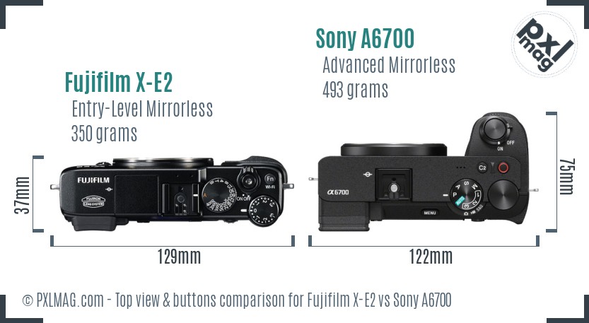 Fujifilm X-E2 vs Sony A6700 top view buttons comparison
