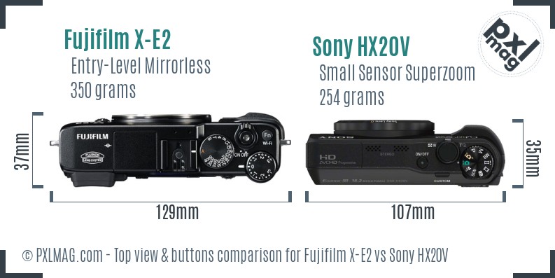 Fujifilm X-E2 vs Sony HX20V top view buttons comparison