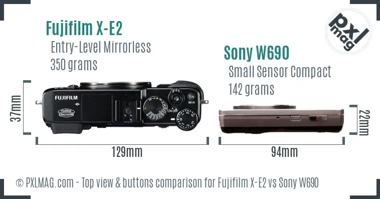 Fujifilm X-E2 vs Sony W690 top view buttons comparison