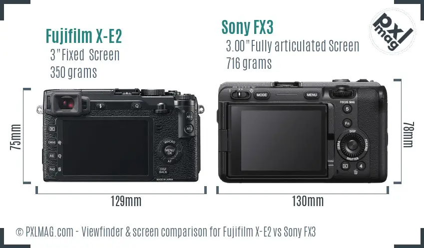 Fujifilm X-E2 vs Sony FX3 Screen and Viewfinder comparison