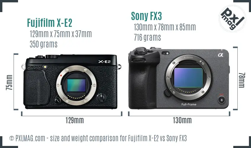 Fujifilm X-E2 vs Sony FX3 size comparison