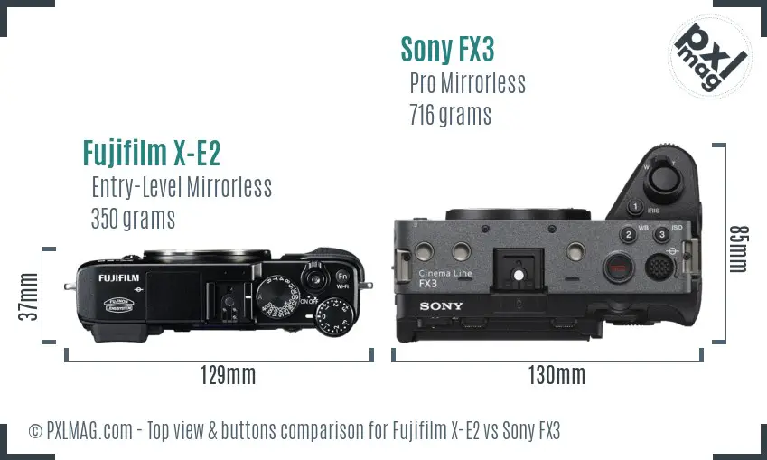 Fujifilm X-E2 vs Sony FX3 top view buttons comparison