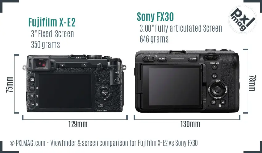 Fujifilm X-E2 vs Sony FX30 Screen and Viewfinder comparison