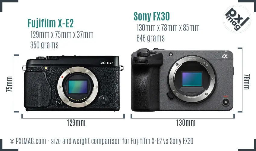 Fujifilm X-E2 vs Sony FX30 size comparison