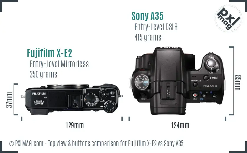 Fujifilm X-E2 vs Sony A35 top view buttons comparison