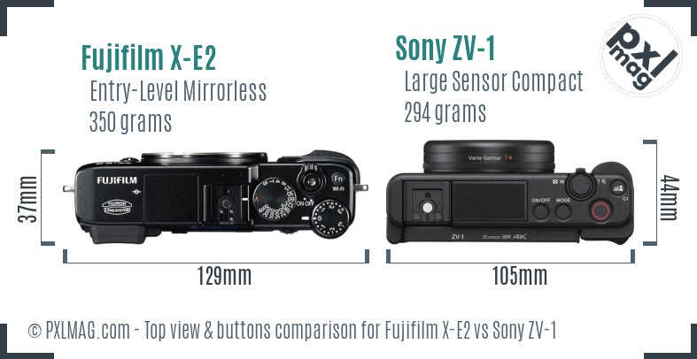 Fujifilm X-E2 vs Sony ZV-1 top view buttons comparison