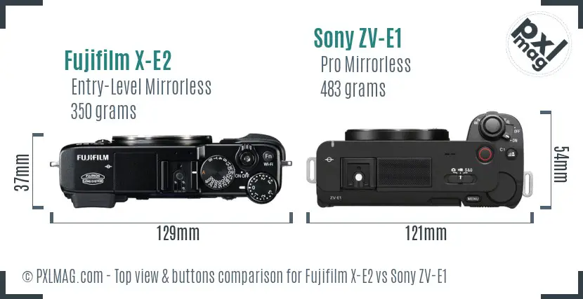 Fujifilm X-E2 vs Sony ZV-E1 top view buttons comparison Fujifilm X-E2 vs Sony ZV-E1 top view buttons comparison