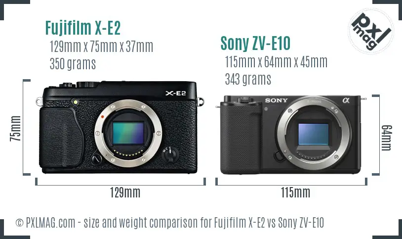 Fujifilm X-E2 vs Sony ZV-E10 size comparison