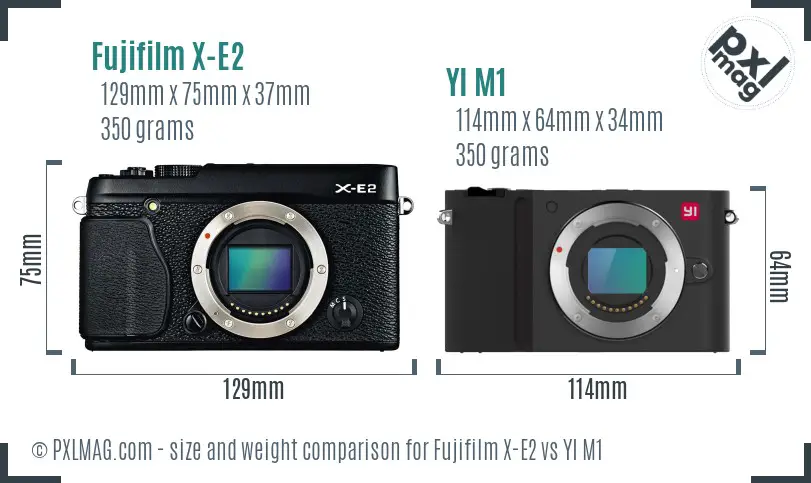 Fujifilm X-E2 vs YI M1 size comparison