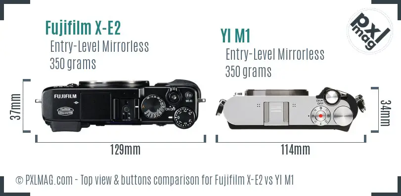 Fujifilm X-E2 vs YI M1 top view buttons comparison