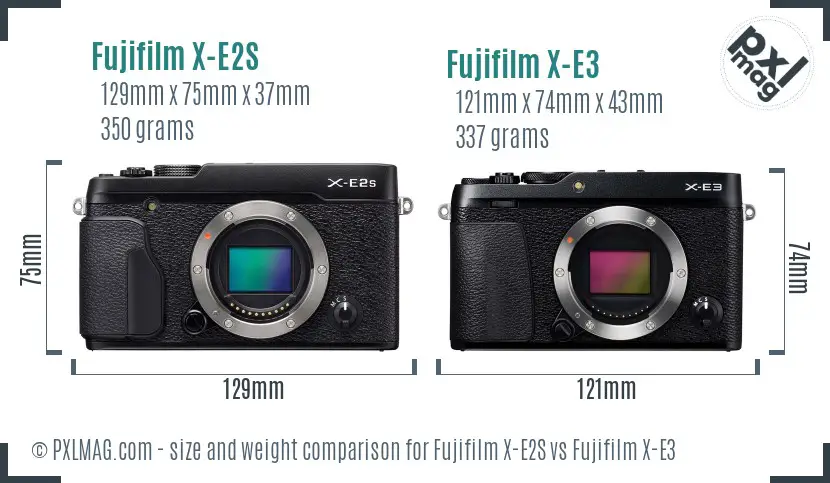 Fujifilm X-E2S vs Fujifilm X-E3 size comparison