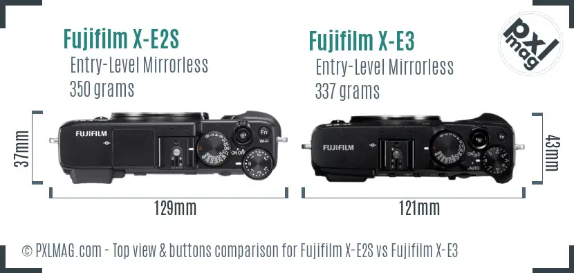 Fujifilm X-E2S vs Fujifilm X-E3 top view buttons comparison