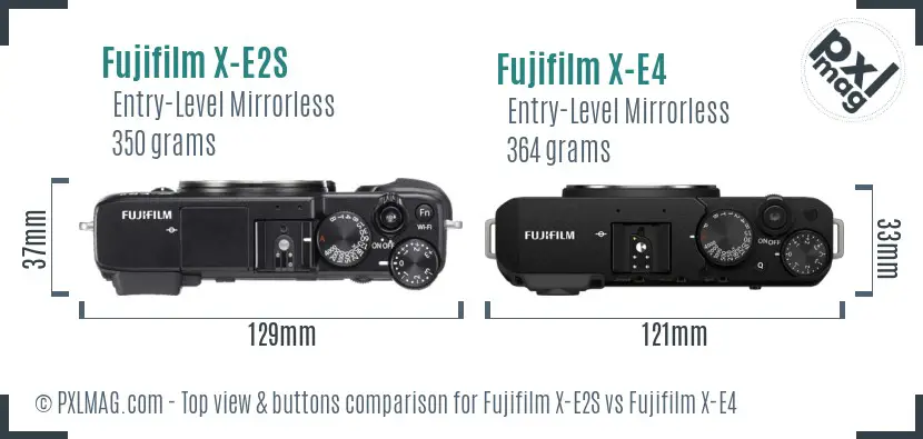 Fujifilm X-E2S vs Fujifilm X-E4 top view buttons comparison