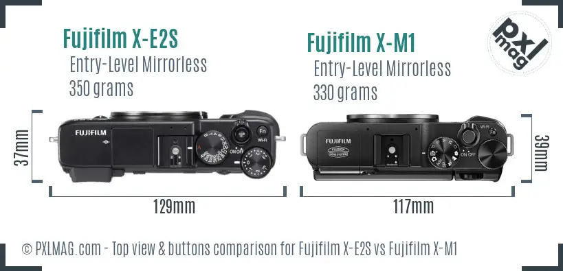 Fujifilm X-E2S vs Fujifilm X-M1 top view buttons comparison