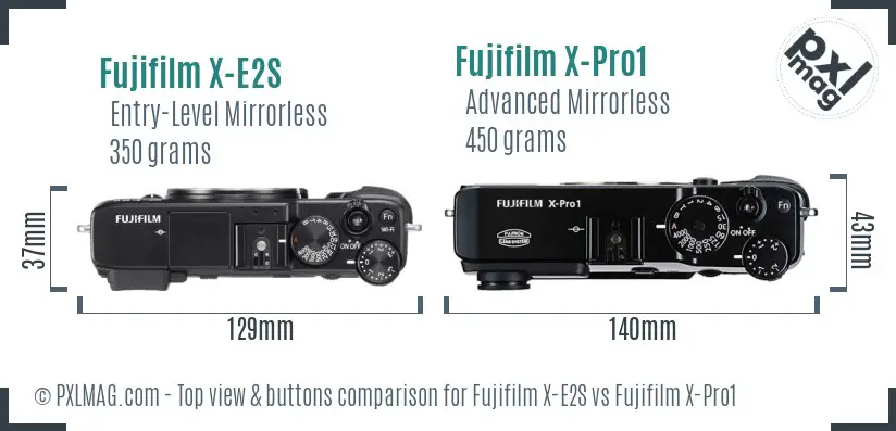 Fujifilm X-E2S vs Fujifilm X-Pro1 top view buttons comparison