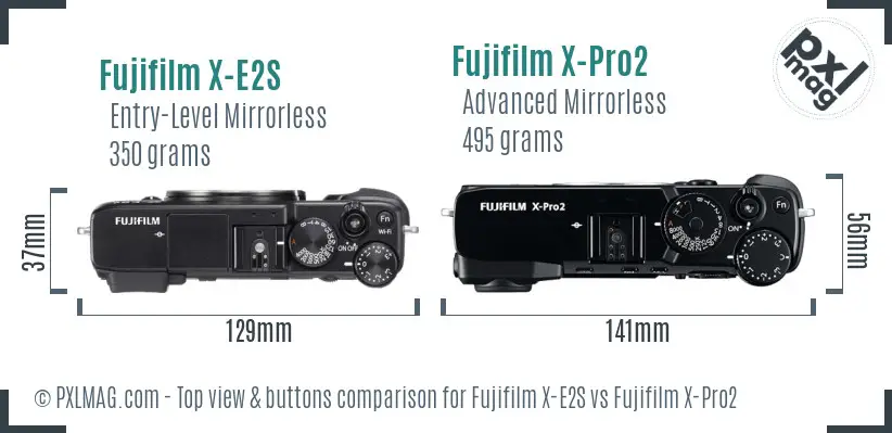Fujifilm X-E2S vs Fujifilm X-Pro2 top view buttons comparison