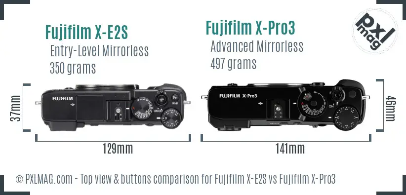 Fujifilm X-E2S vs Fujifilm X-Pro3 top view buttons comparison