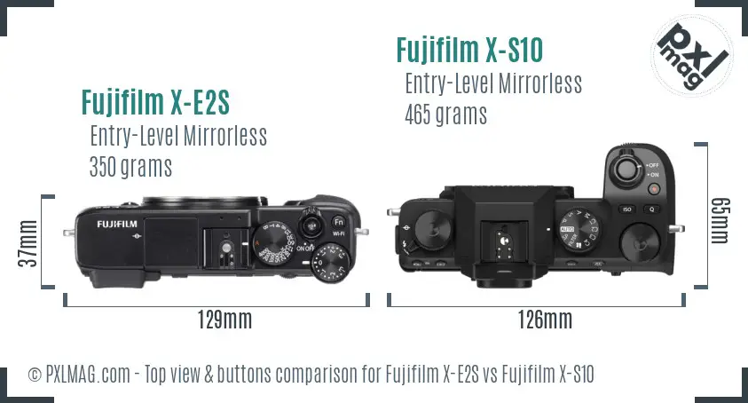 Fujifilm X-E2S vs Fujifilm X-S10 top view buttons comparison
