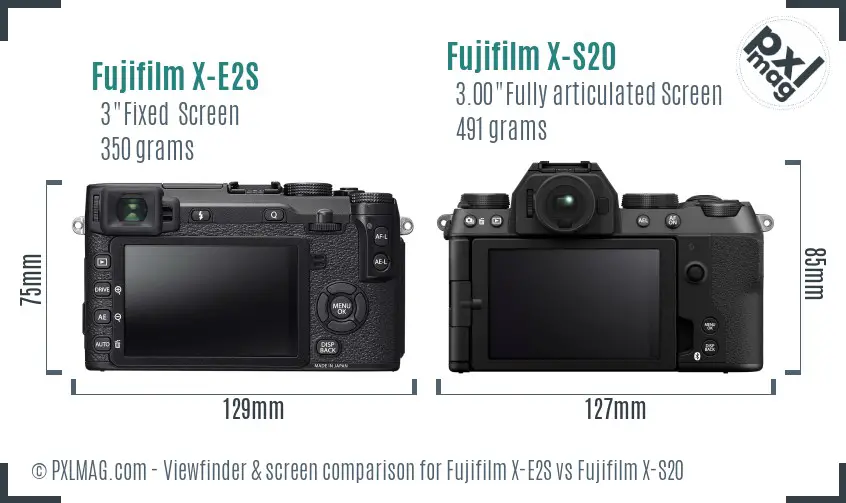 Fujifilm X-E2S vs Fujifilm X-S20 Screen and Viewfinder comparison
