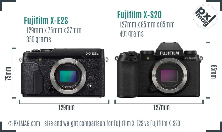 Fujifilm X-E2S vs Fujifilm X-S20 size comparison