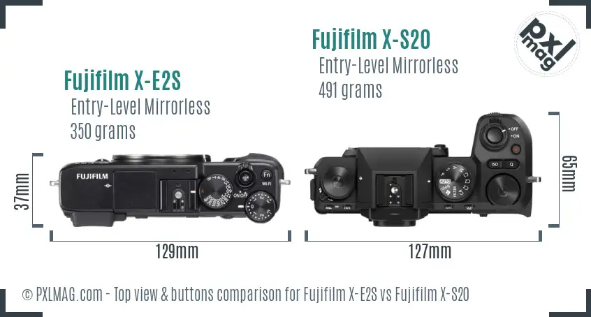 Fujifilm X-E2S vs Fujifilm X-S20 top view buttons comparison