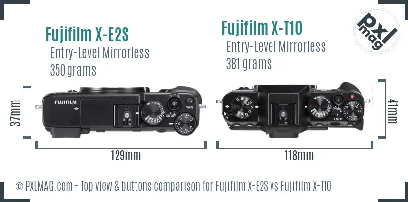 Fujifilm X-E2S vs Fujifilm X-T10 top view buttons comparison