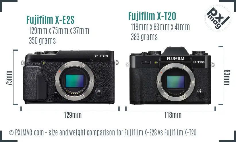 Fujifilm X-E2S vs Fujifilm X-T20 size comparison