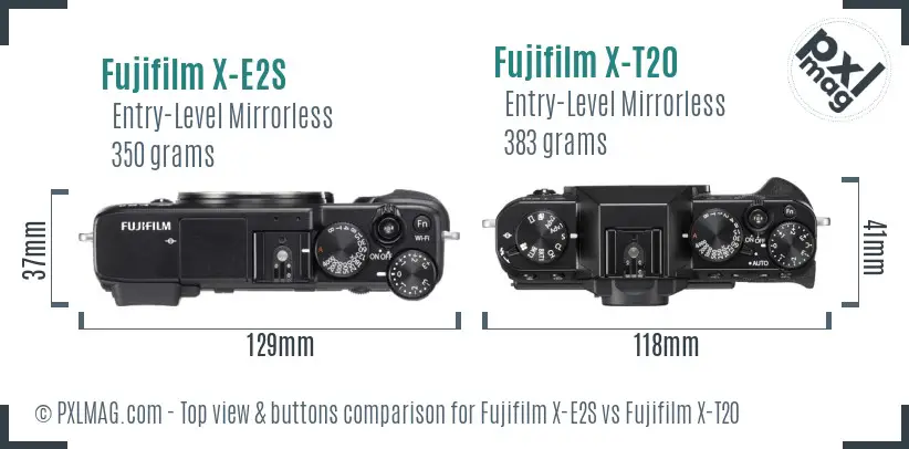 Fujifilm X-E2S vs Fujifilm X-T20 top view buttons comparison
