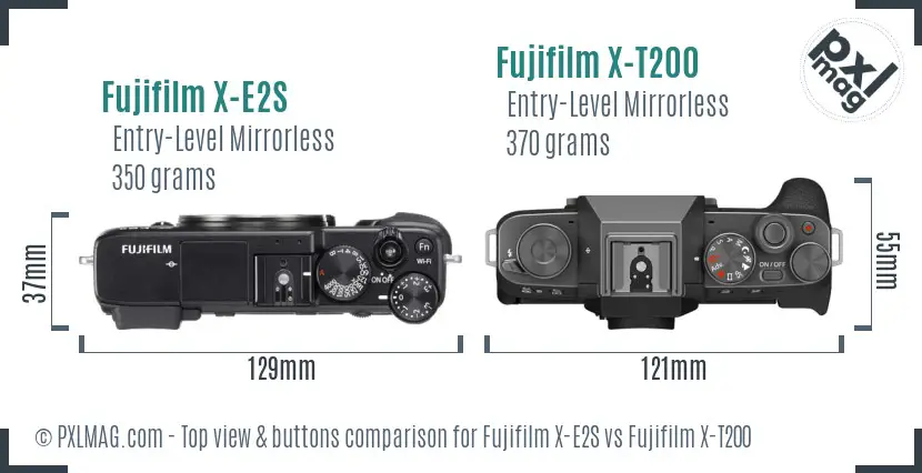 Fujifilm X-E2S vs Fujifilm X-T200 top view buttons comparison