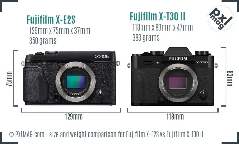 Fujifilm X-E2S vs Fujifilm X-T30 II size comparison