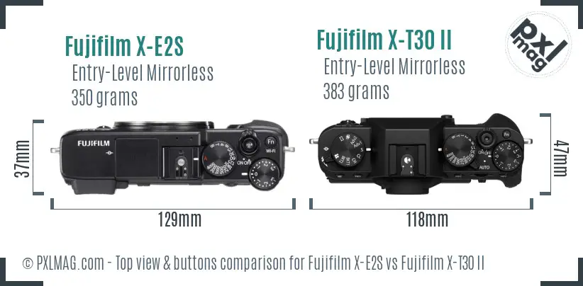 Fujifilm X-E2S vs Fujifilm X-T30 II top view buttons comparison