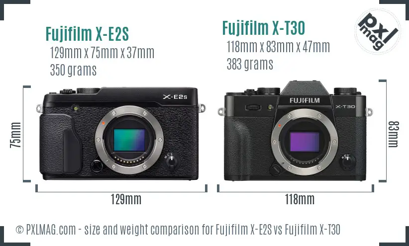 Fujifilm X-E2S vs Fujifilm X-T30 size comparison
