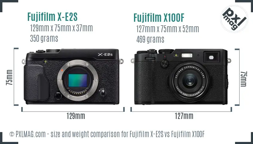 Fujifilm X-E2S vs Fujifilm X100F size comparison