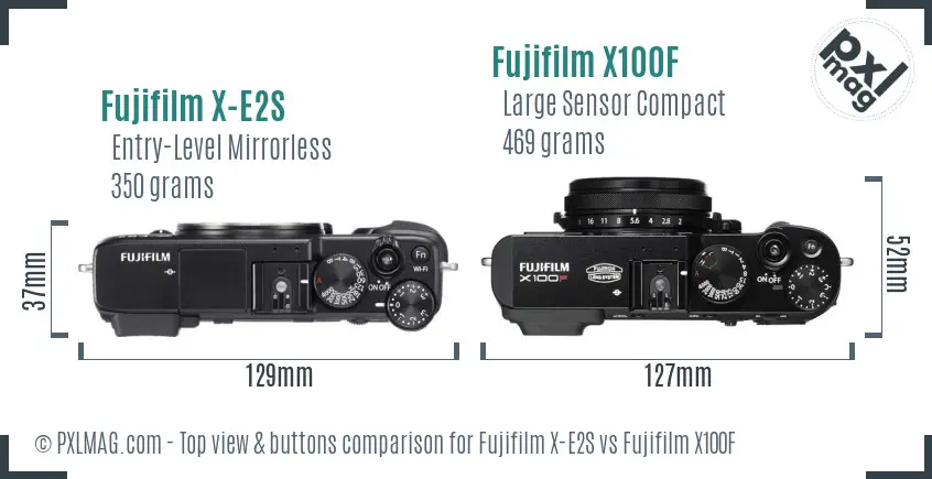 Fujifilm X-E2S vs Fujifilm X100F top view buttons comparison