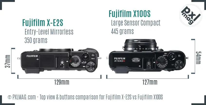 Fujifilm X-E2S vs Fujifilm X100S top view buttons comparison Fujifilm X-E2S vs Fujifilm X100S top view buttons comparison