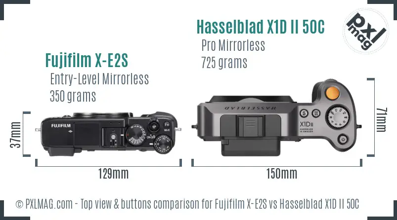 Fujifilm X-E2S vs Hasselblad X1D II 50C top view buttons comparison