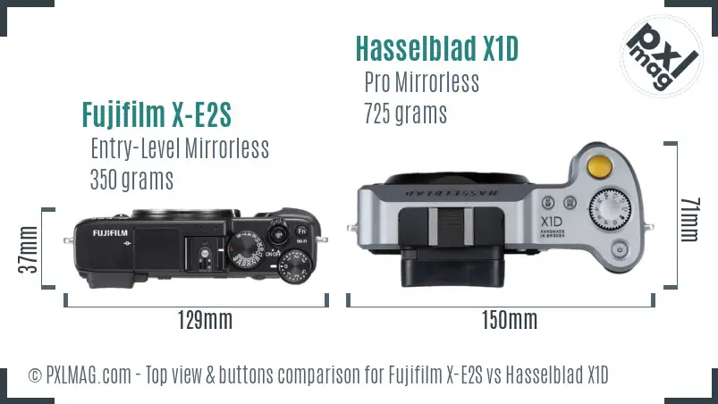 Fujifilm X-E2S vs Hasselblad X1D top view buttons comparison