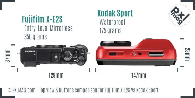 Fujifilm X-E2S vs Kodak Sport top view buttons comparison