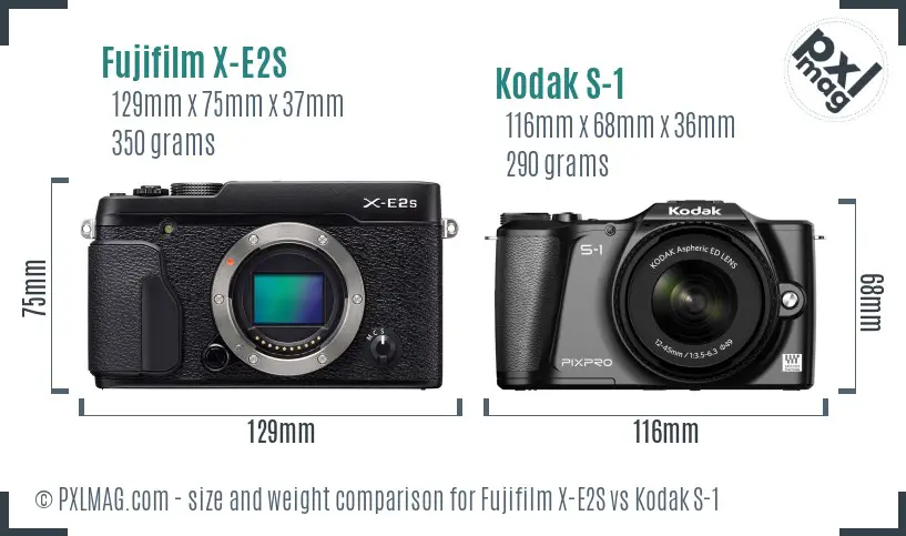 Fujifilm X-E2S vs Kodak S-1 size comparison
