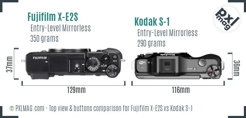 Fujifilm X-E2S vs Kodak S-1 top view buttons comparison