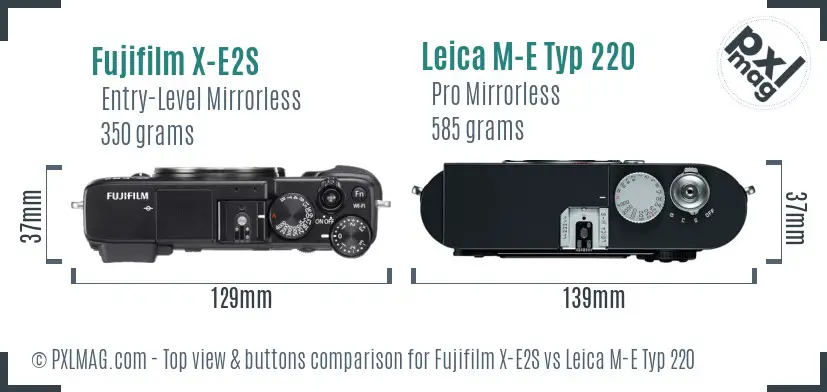 Fujifilm X-E2S vs Leica M-E Typ 220 top view buttons comparison