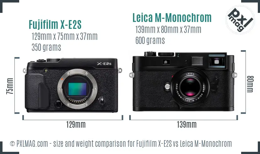 Fujifilm X-E2S vs Leica M-Monochrom size comparison
