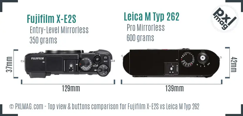 Fujifilm X-E2S vs Leica M Typ 262 top view buttons comparison